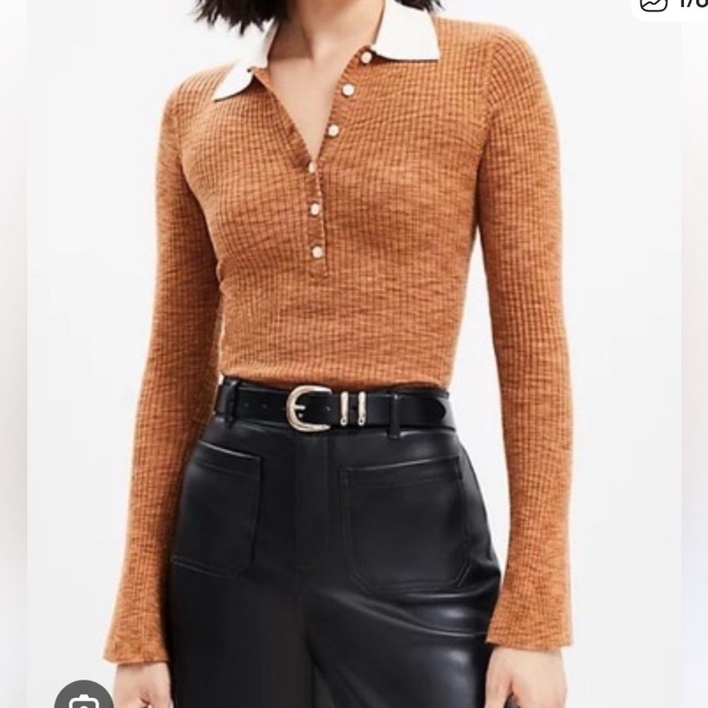Loft ribbed Women’s Polo Top with Contrast Collar